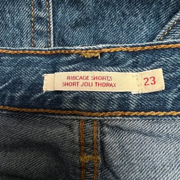 Levi's Pleated Ribcage Denim Shorts Ultra High Rise Waisted Preppy Now And Then - Picture 7 of 15